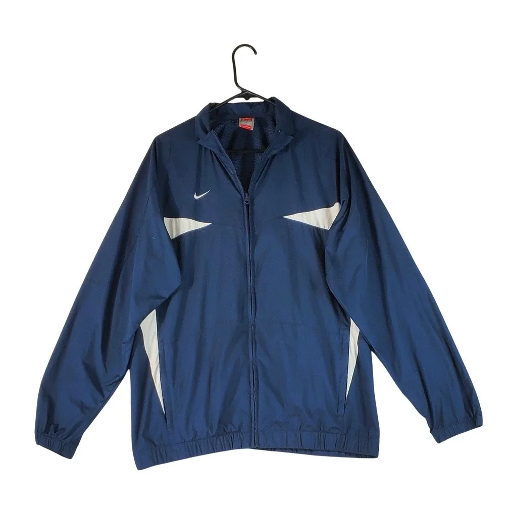 Nike Mens Windbreaker Jacket Navy Blue White Full Zip Swoosh 227012-420‎ Large